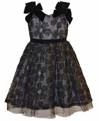 Girls' 7-16 Fit-and-Flare V-Neckline Bow Shoulder Accents Dress
