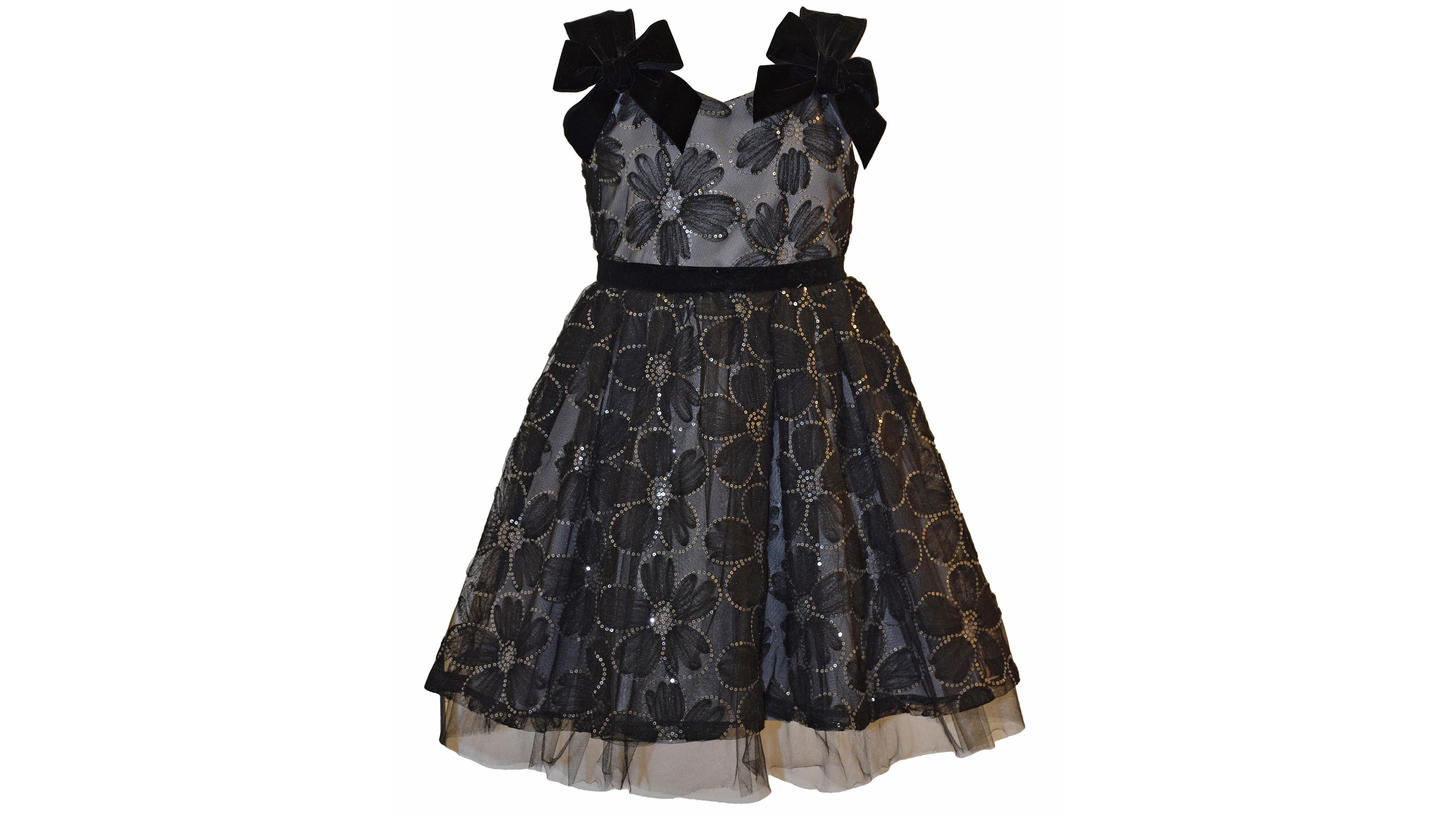 Bonnie Jean Girls' 4-16 Fit & Flare V-Neckline Bow Shoulder Accents Dress