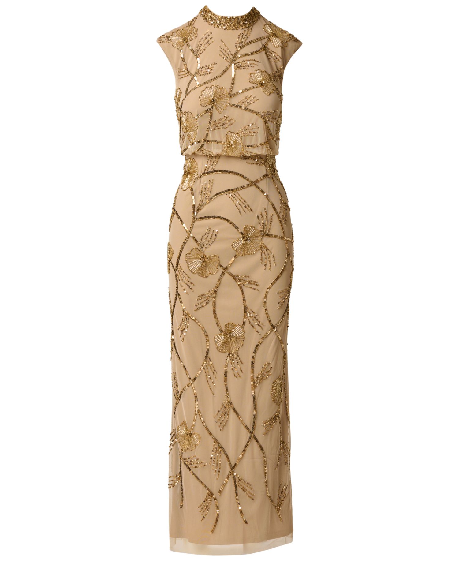 Petite Deco Floral Beaded Mock Neck Gown