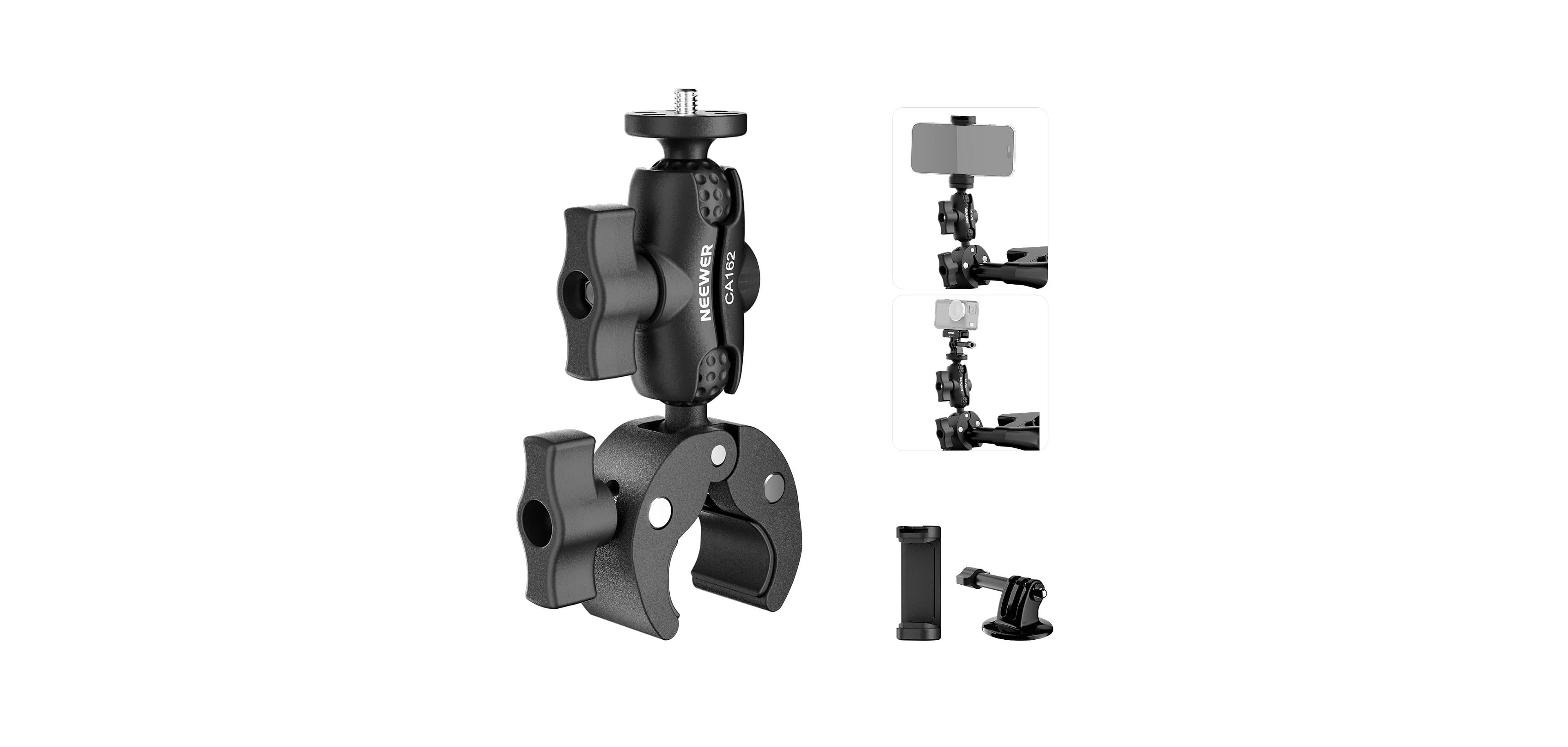 Lamicall CA162 Dual 360-degree Ball Heads Super Clamp Camera Phone Mount for Action Cameras and Smartphones