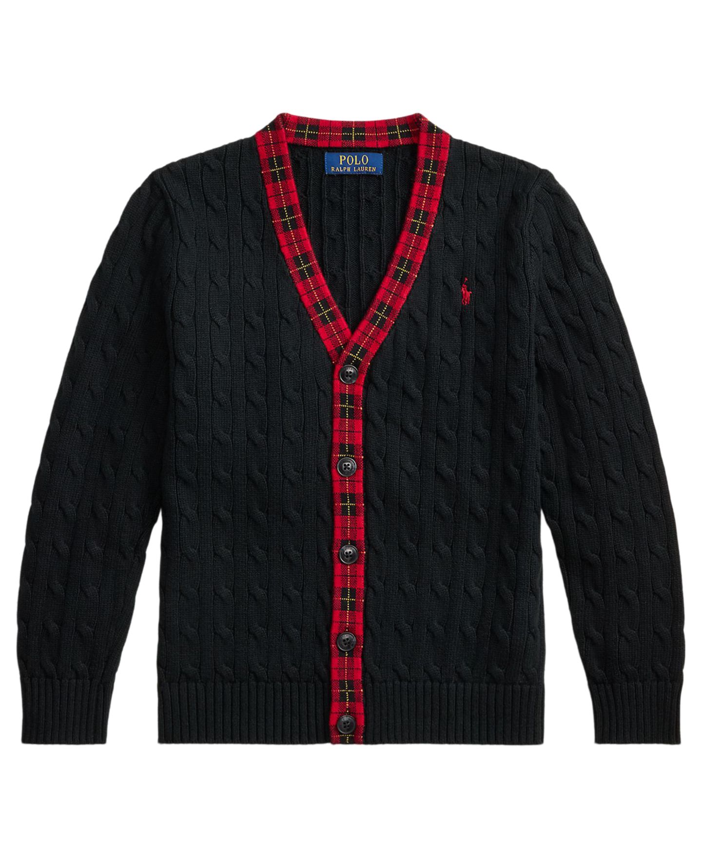 Кардиган Polo Ralph Lauren Cable-Knit Plaid-Trim для мальчиков, цвет: Чёрный — фото 4