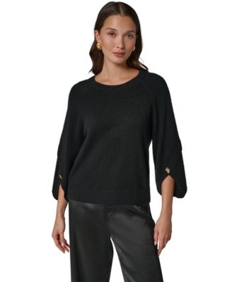 Women's Cashmere 3/4-Sleeve Tulip Crewneck Sweater