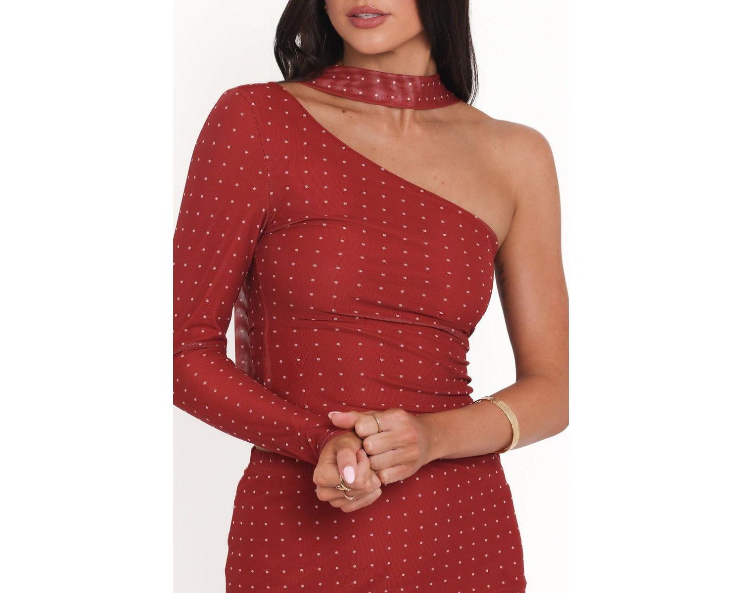 Women's Hollie One-Shoulder Long-Sleeve Polka-Dot Top and Skirt, 2-Piece Set