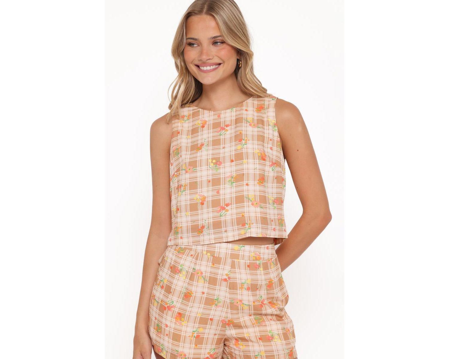 Women's Michelle High-Waist Floral-Print Crew Neck Top and Shorts, 2-Piece Set