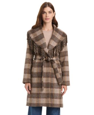 Women's Belted Shawl-Collar Wool-Blend Wrap Coat