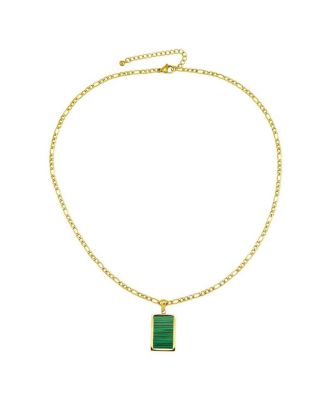 Green Stone Rectangle Pendant Necklace in 18k Gold-Plated Stainless Steel