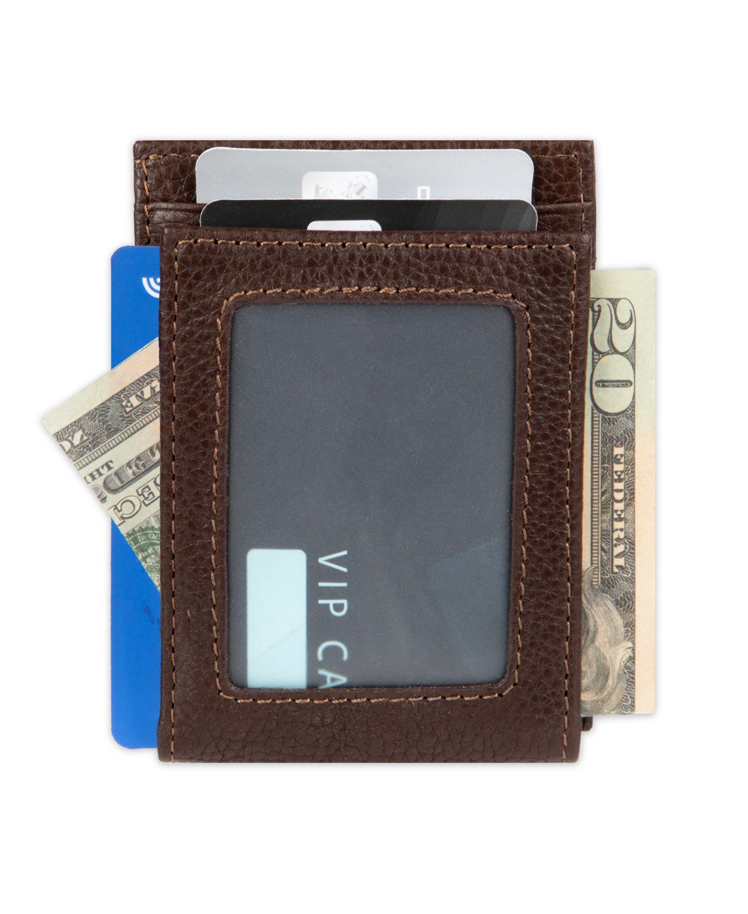 Men's RFID Genuine Leather Card Case Wallet with Magnetic Money Clip