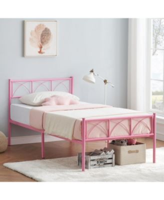 Twin Size Bed Frame with Headboard and Footboard, Heavy Duty Metal Slat Support, No Box Spring Needed, Easy Assembly