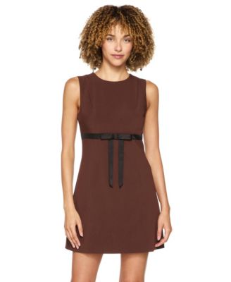 Juniors' Ribbon-Waist Sleeveless Crewneck Dress