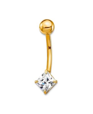 Solid 10k Yellow or White Gold 14G 5mm Cubic Zirconia Square Belly Ring Piercing
