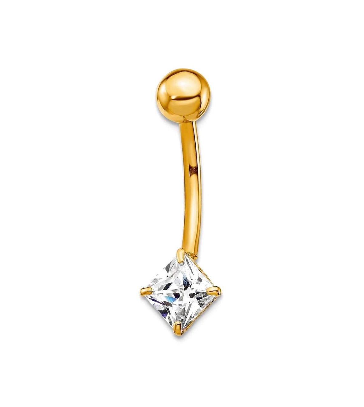 Curata Jewelry 10K White Gold Cubic Zirconia 5mm Square Dangle Belly Ring - Yellow gold