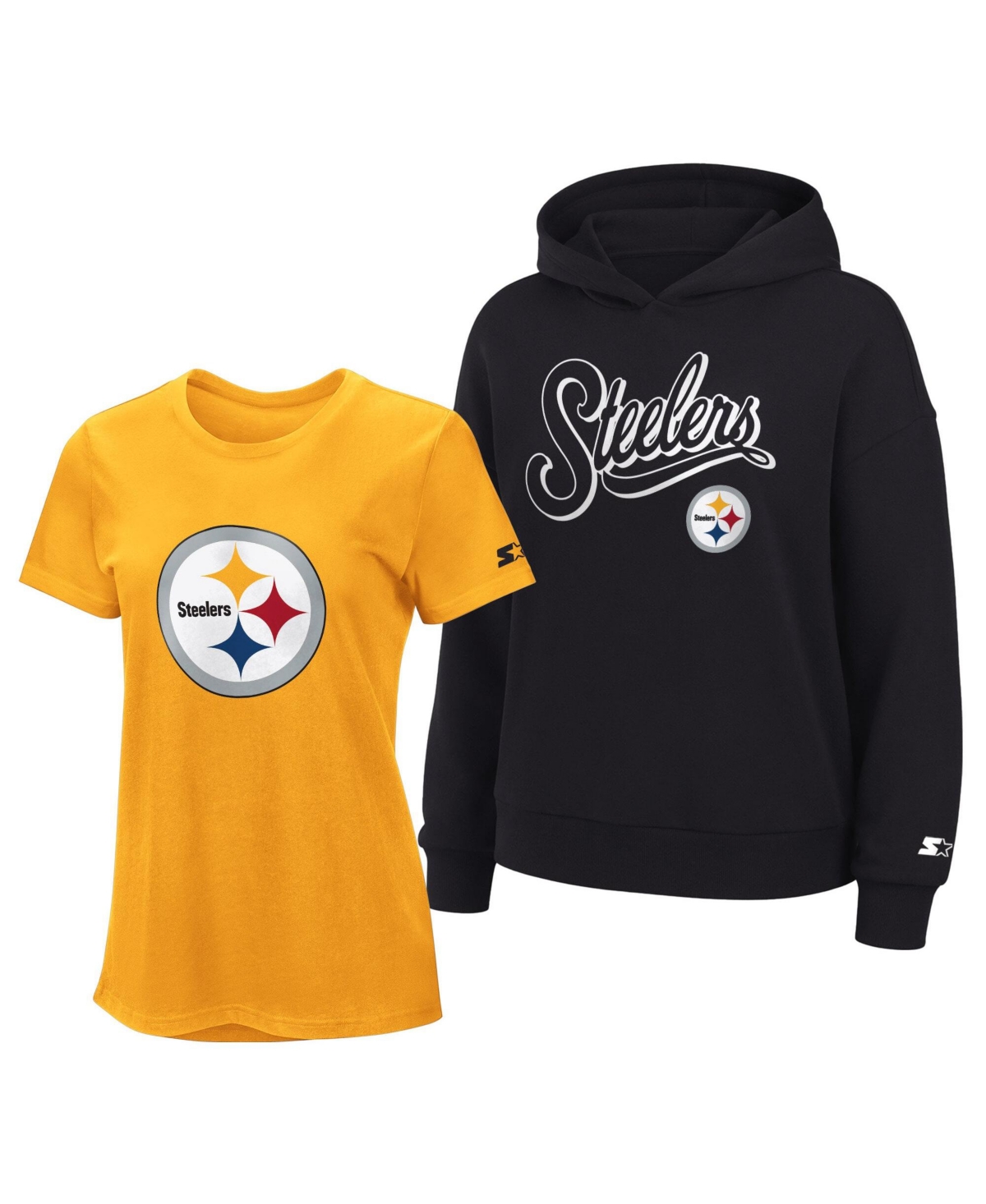 Starter Women's Gold/black Pittsburgh Steelers Hoodie T-shirt Combo Pack In Gold,black
