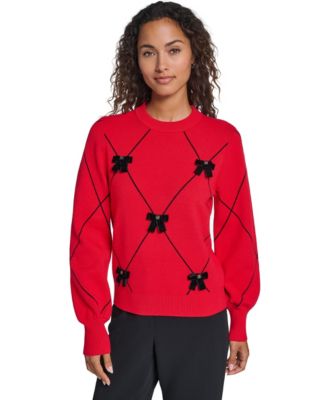 Women's Argyle 3D Bow Sweater