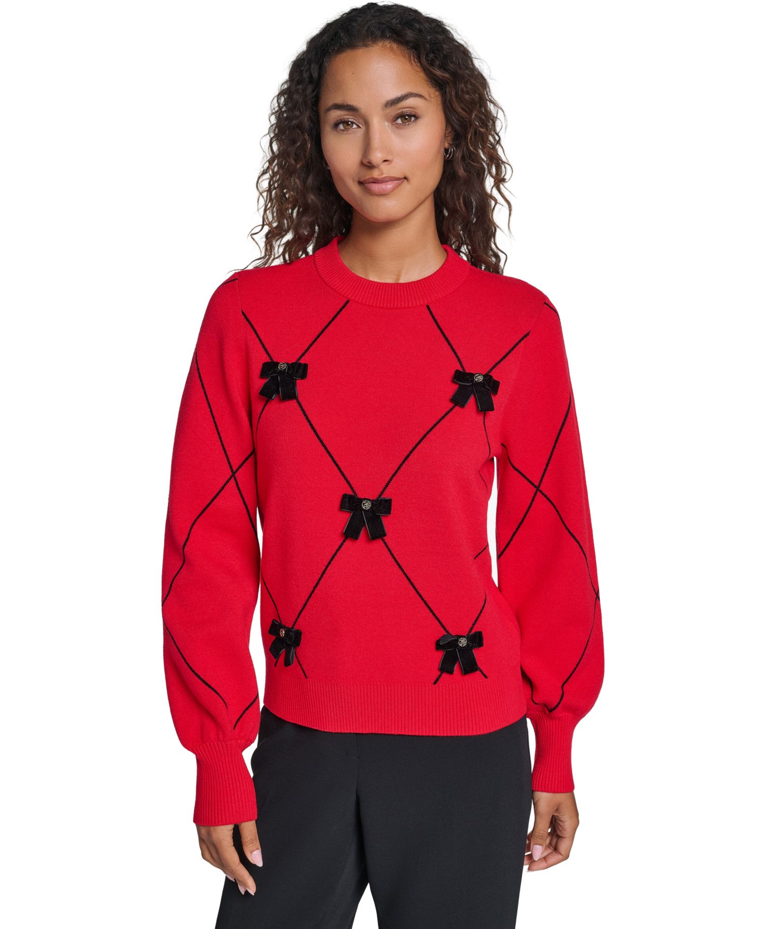 Women's Argyle 3D Bow Sweater