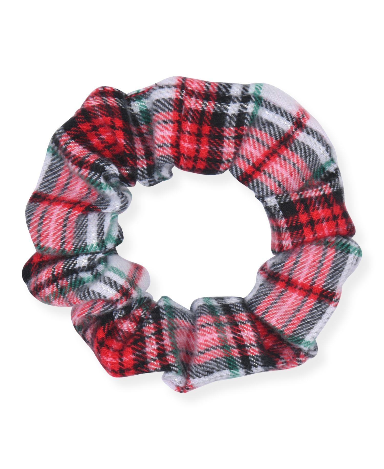 Girls' 5-16 Long-Sleeve Crewneck Plaid Pajama and Scrunchie, 3-Piece Set