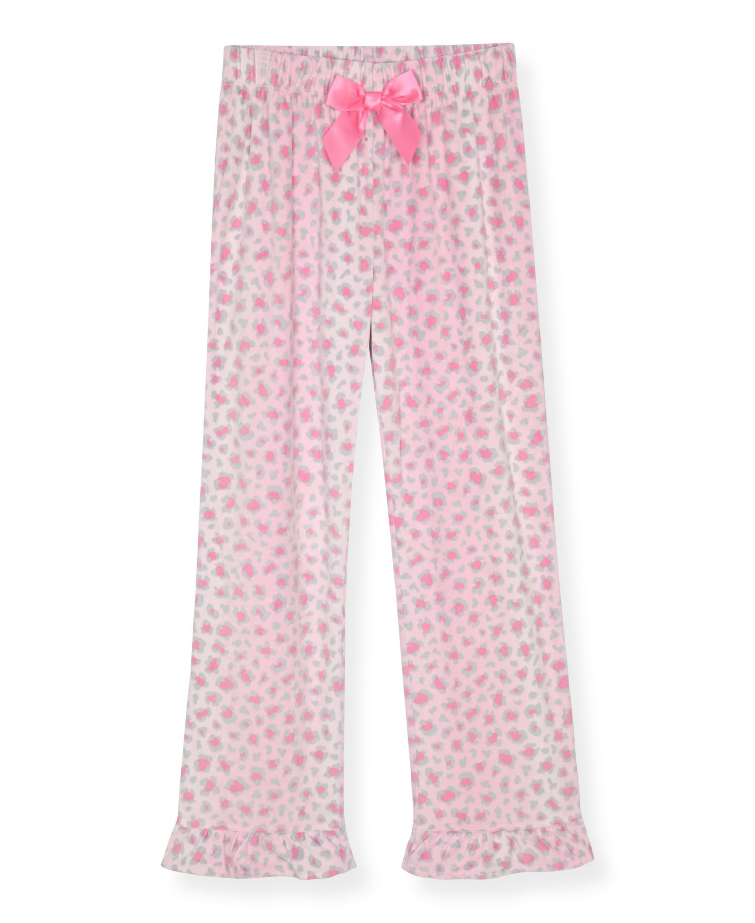 Girls' 5-16 Velour Print Long-Sleeve Ruffle-Trim Pajama and Scrunchie, 3-Piece Set