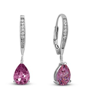 Chic Sterling Silver White Gold Plated Pear CZ Drop Earrings