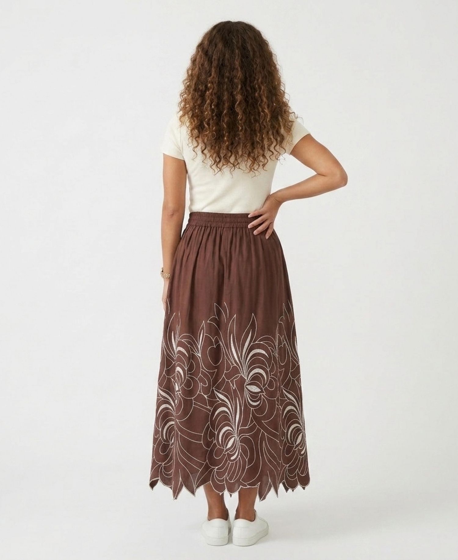 Women's Embroidered Elastic Waist Skirt