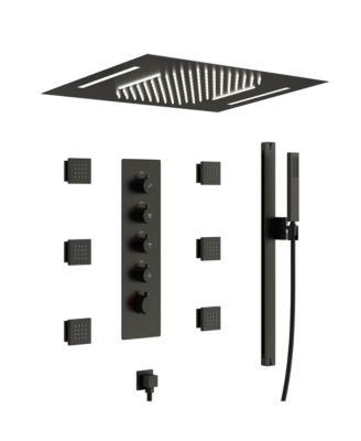 Thermostatic High Pressure Shower System, Ceiling Mount LED 2-Function Rainfall Shower Head with Handheld Spray, Body Jets