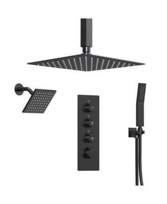 Thermostatic Shower Faucet System, Ceiling Mount High-Pressure Rainfall Dual Shower Head with Rough-In Valve