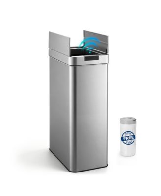 16 Gallon Slim Motion Sensor Trash Can with 26 Bags, Stainless Steel Rectangular Kitchen Garbage Can with Butterfly Silent Close Lid