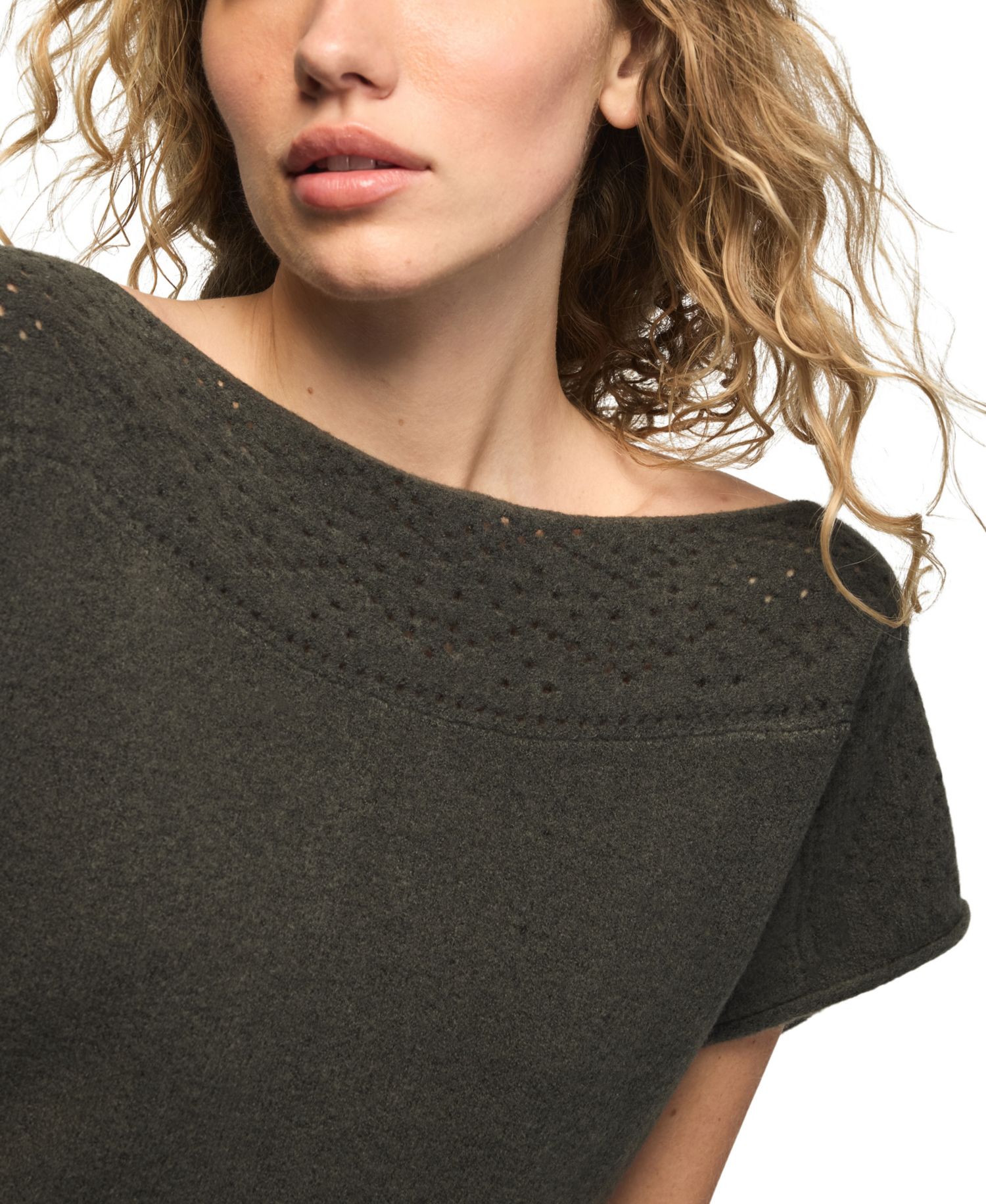 Women's Pointelle Boat Neck Short-Sleeve Sweater