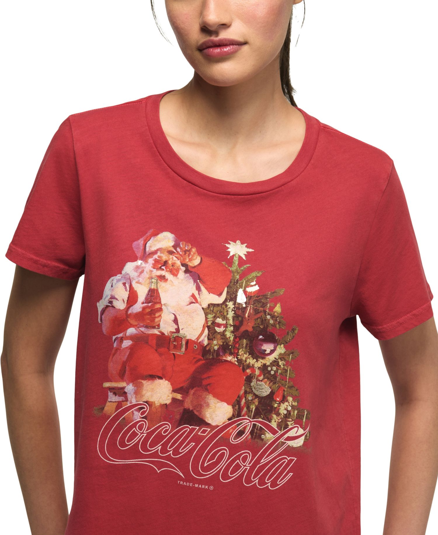 Women's Coca Cola Santa Tree Graphic Retro T-Shirt
