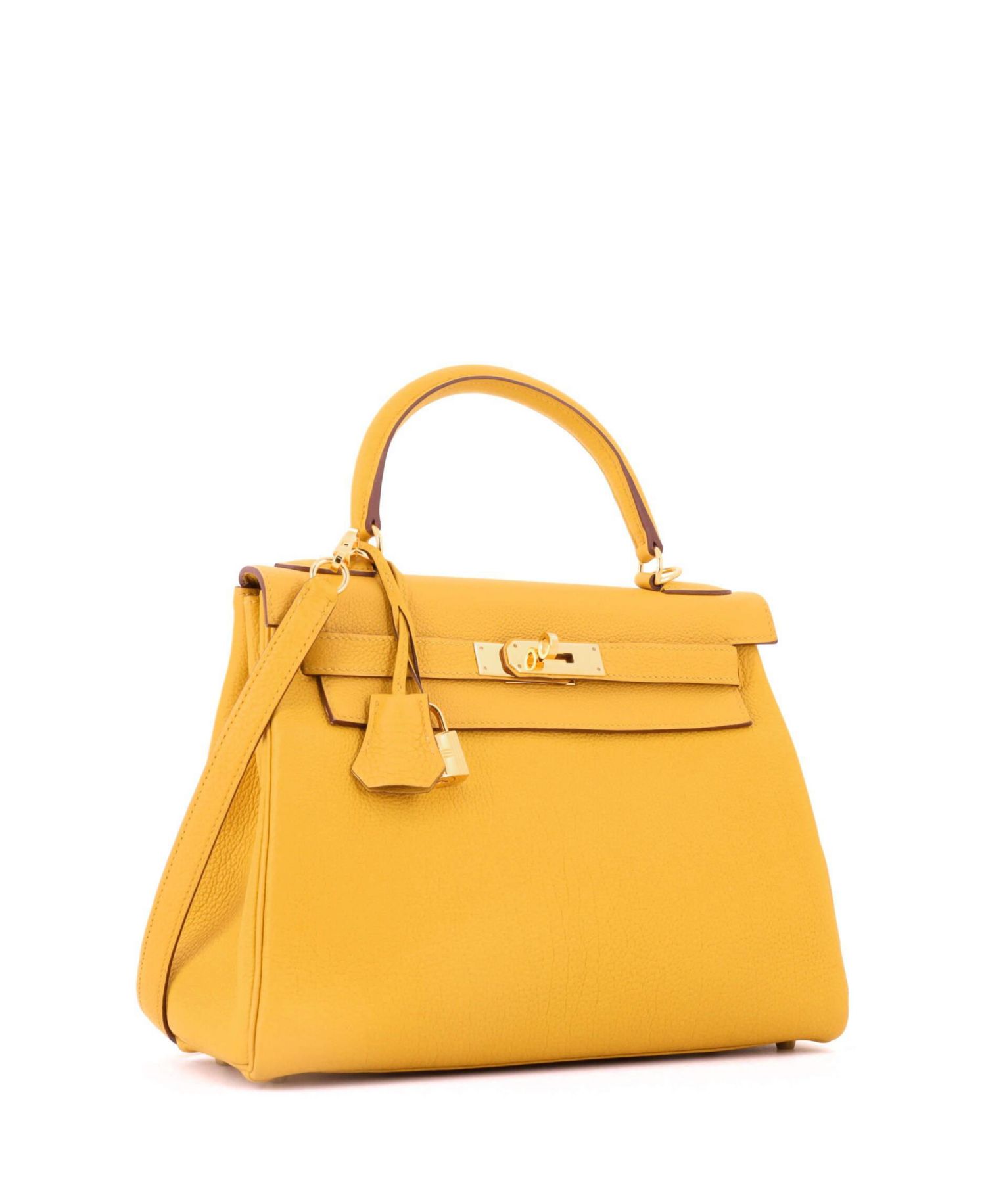 Pre-Owned Hermes Kelly 28 Handbag Yellow Togo with Gold Hardware