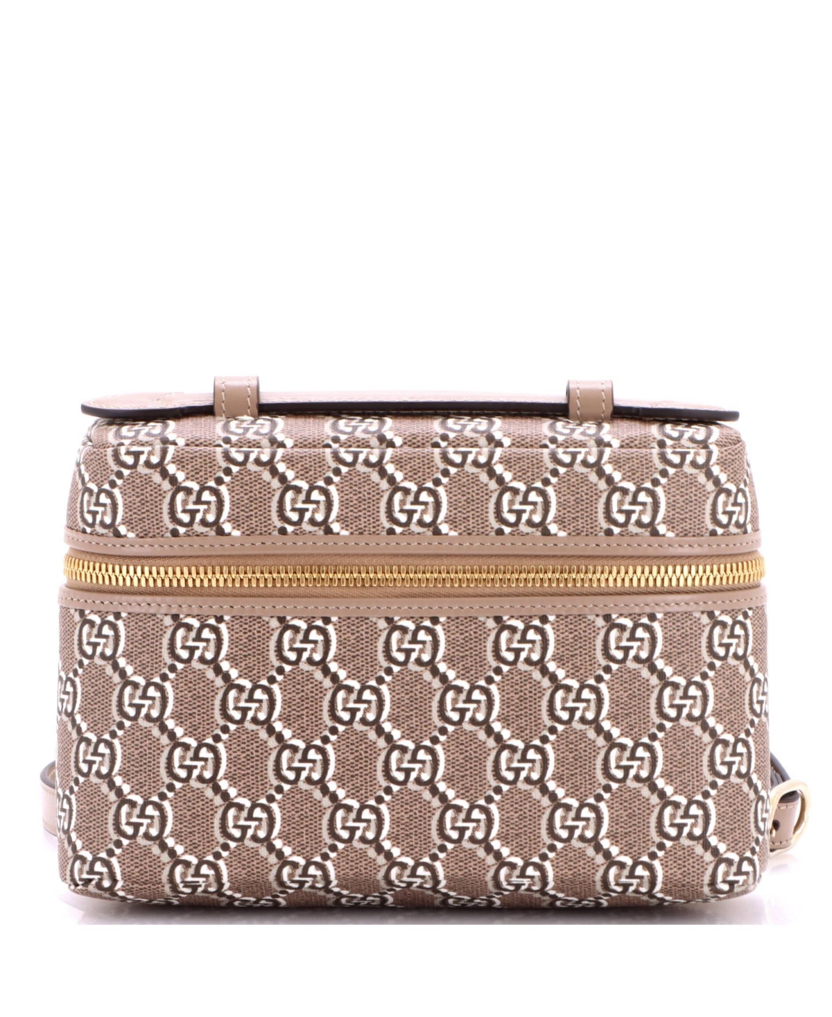 Pre-Owned Gucci Small Emblem Top Handle Vanity Bag Gg Shadow Coated Canvas - Brown