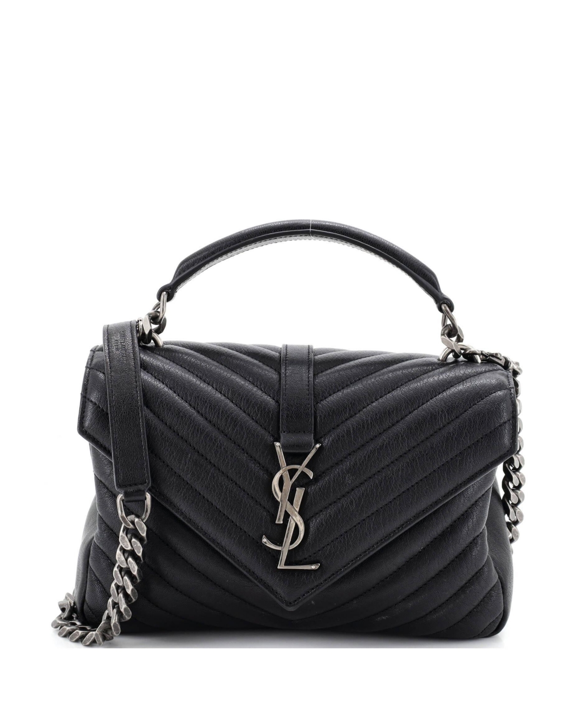 Pre-Owned Saint Laurent Medium Classic Monogram College Bag Matelasse Chevron Leather - Black