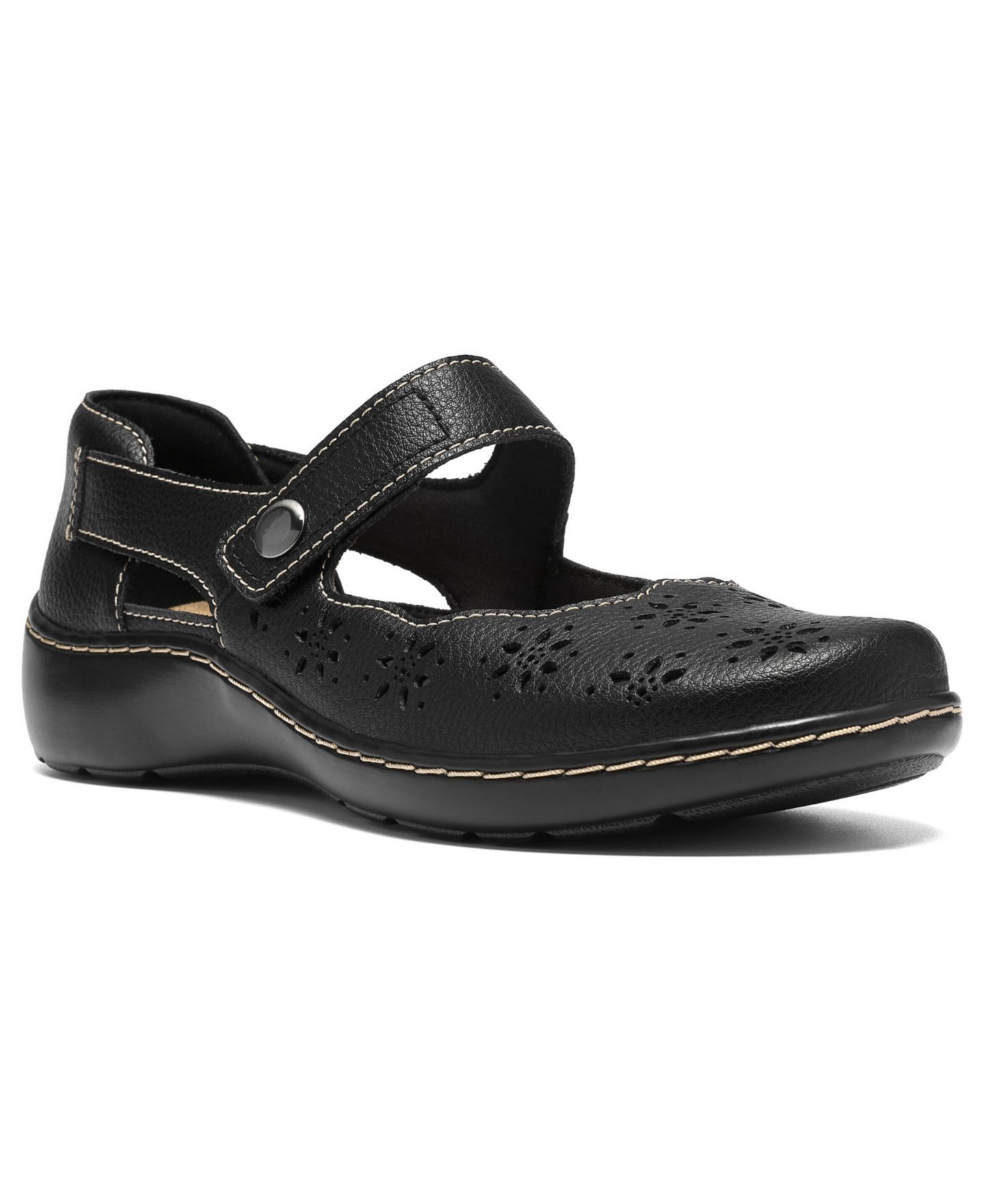 Женские балетки Clarks Cora Mary Jane Flats, цвет: Чёрный разноцветный кожаный — фото 1