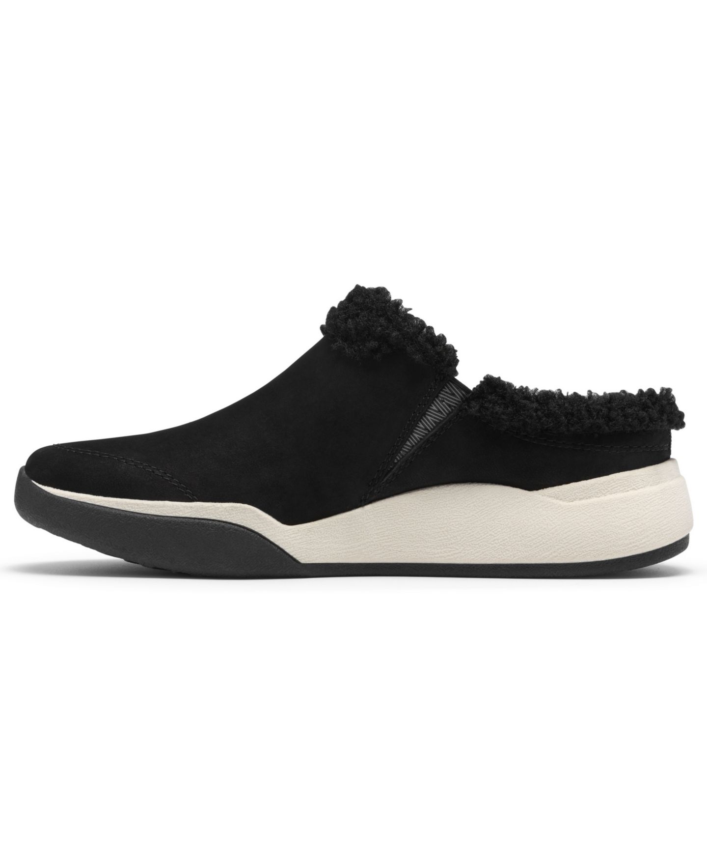 Женские сабо Clarks Aydria Ray Faux Fur Collar Round Toe Mules, цвет: Чёрный нубуковый — фото 6