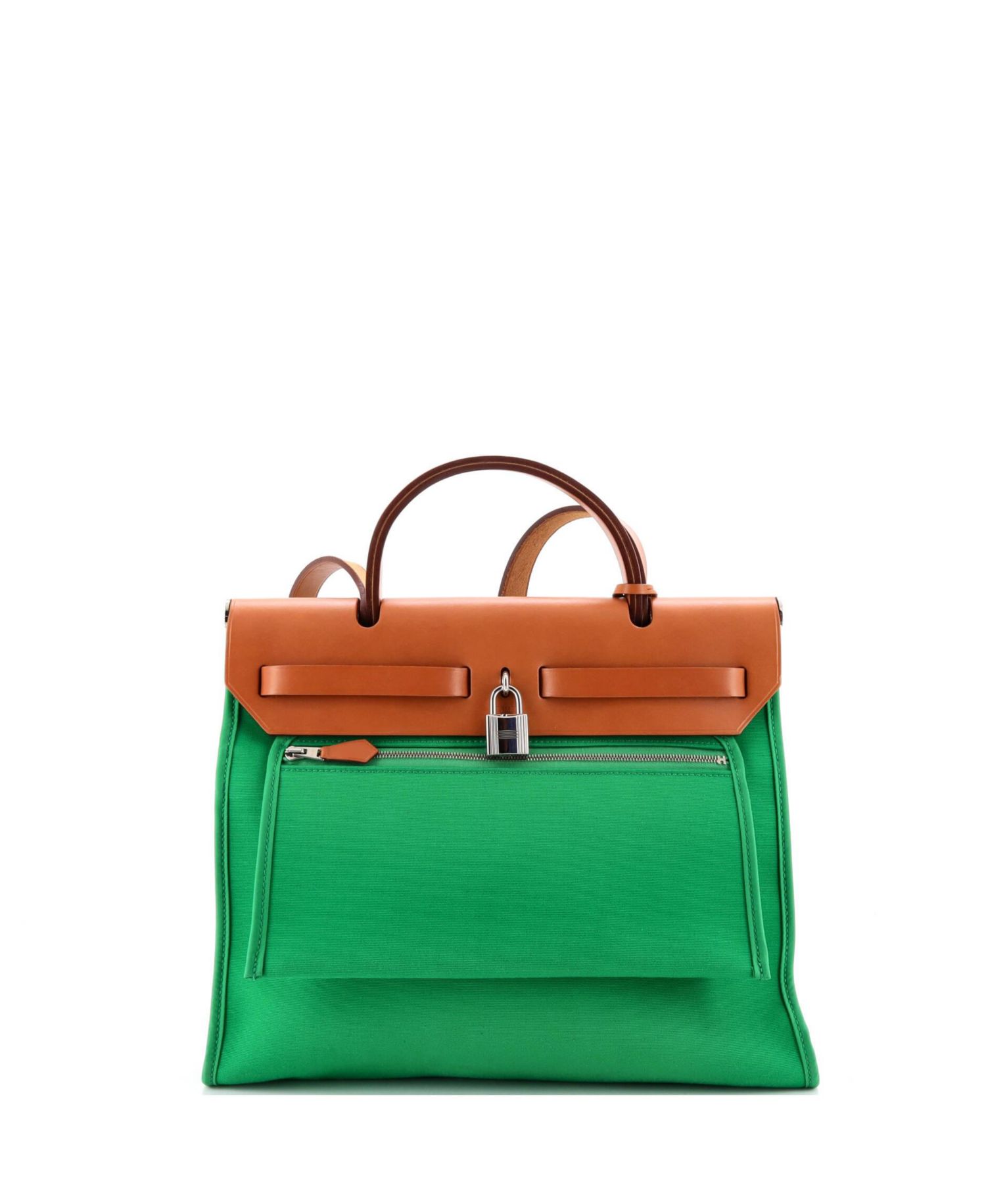 Pre-Owned Herm&eacute;s Herbag Zip Leather and Canvas Shoulder Bag