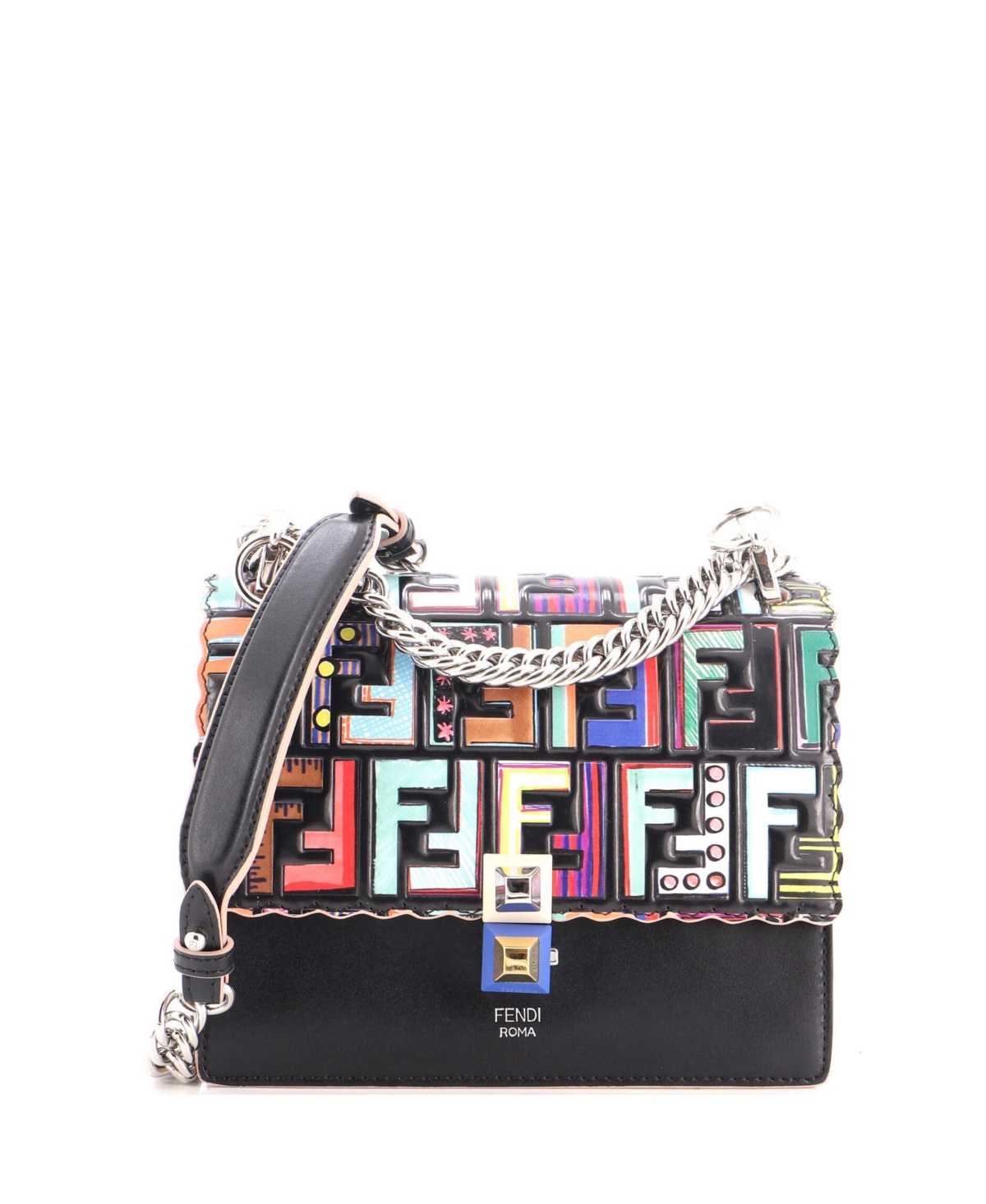 Pre-Owned Fendi Kan I Small Zucca Embossed Leather Shoulder Bag