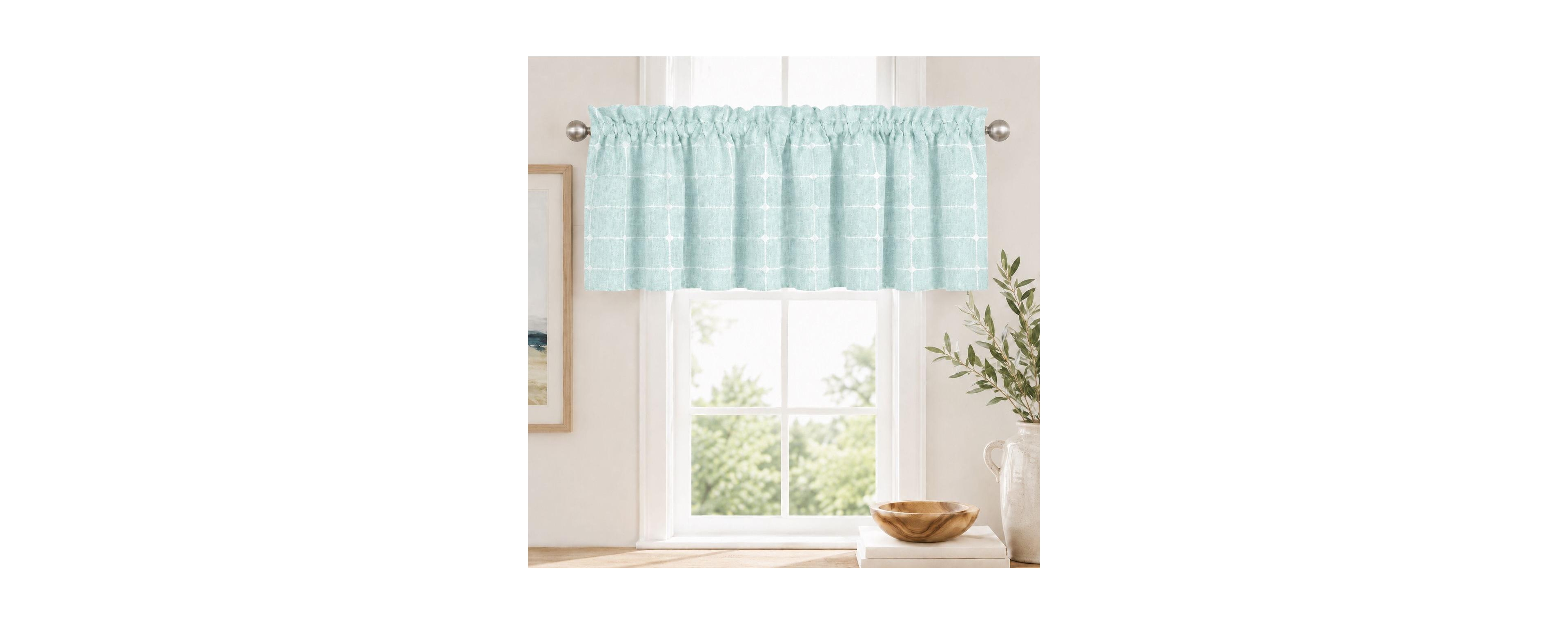 Kate Aurora Country Farmhouse Buffalo Plaid Aqua Rod Pocket Window Valance