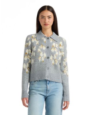 NVLT Women's Long Sleeve Collared Printed Sweater