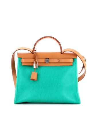 Pre-Owned Herm&eacute;s Herbag Zip Berline Canvas and Leather Shoulder Bag