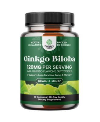Ginkgo Biloba Capsules, 120mg Per Serving, Standardized Ginkgo Leaf Extract, Herbal Supplement, 60 Count