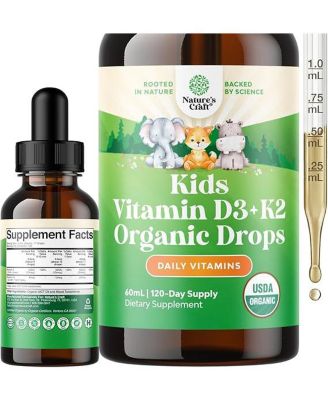 Liquid Vitamin D3 with K2 Drops - Synergistic Unflavored Vitamin Formula - Botanical Liquid - 60 ml (2 Fl Oz)
