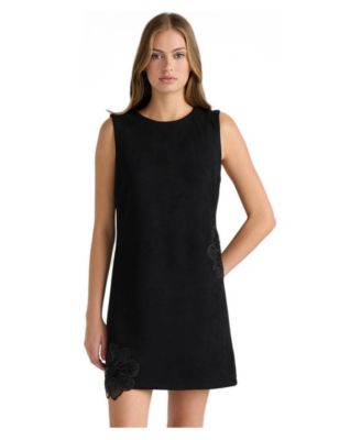 Women's Sequined Floral-Applique Mini Faux-Suede Dress