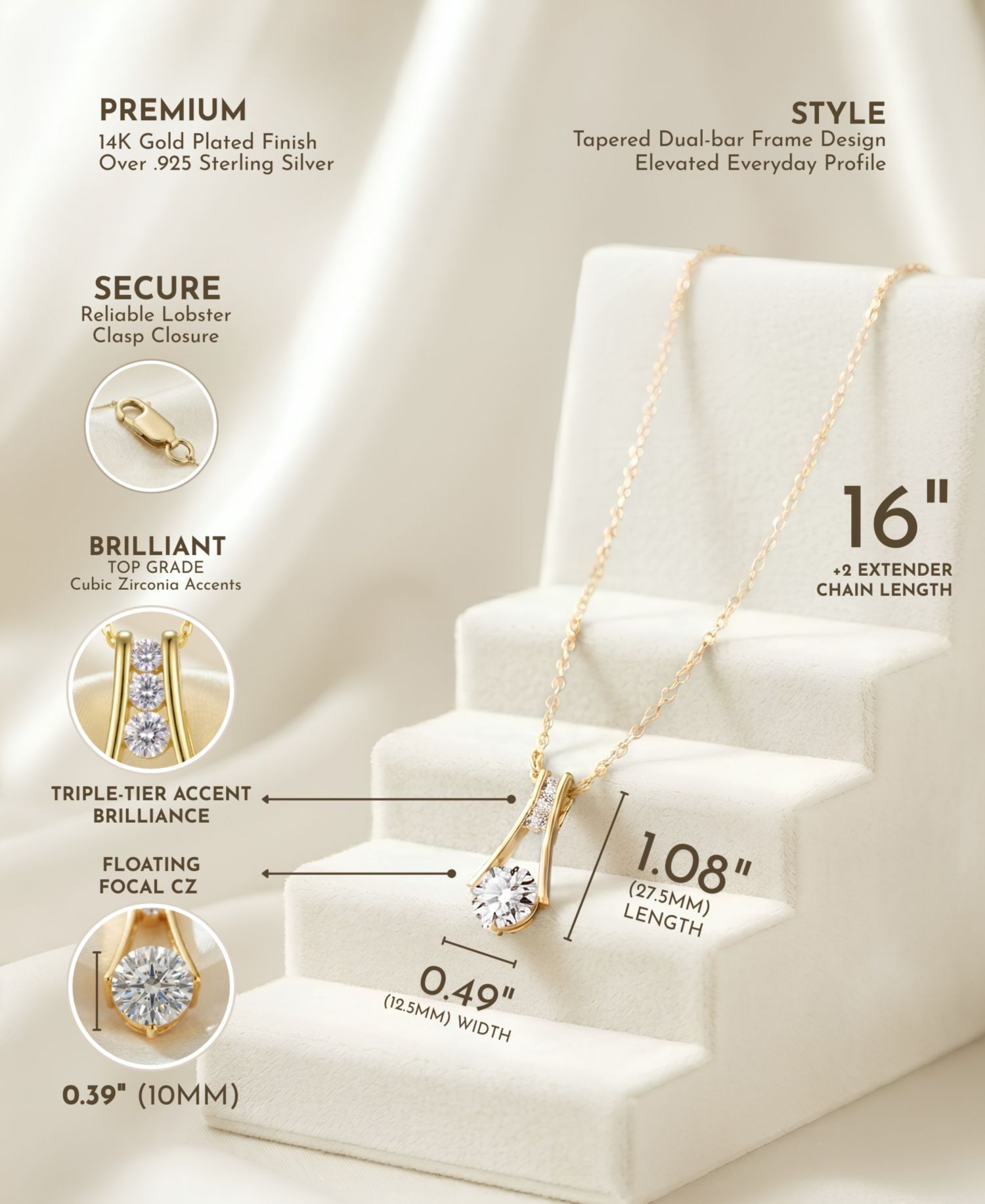 Sterling Plated and Clear Cubic Zirconia Round Spring Ring Pendant Necklace