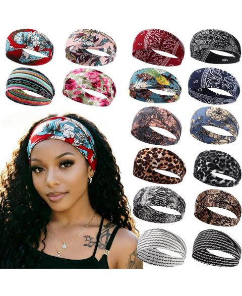 Женские аксессуары для волос peneyon Non-Slip Stretchy Yoga Headbands, 16-Pack, цвет: 16 Pack Retro B