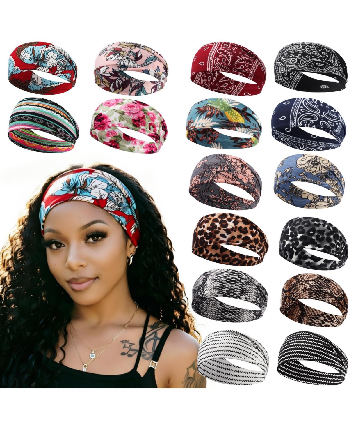 Peneyon Non-Slip Stretchy Yoga Headbands, 16-Pack