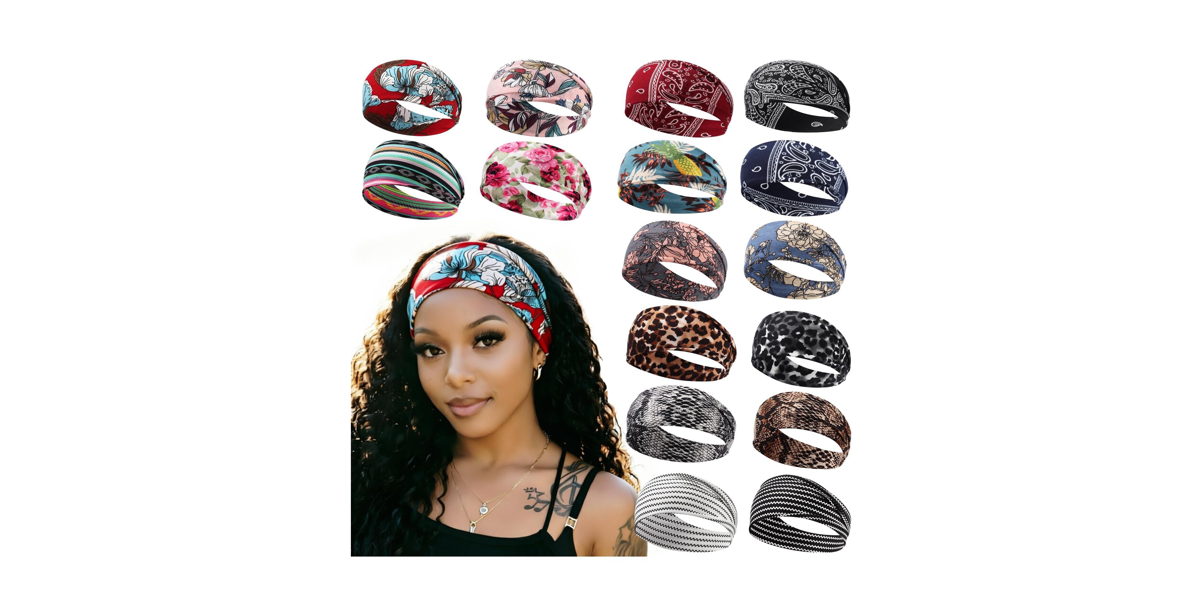 Peneyon Non-Slip Stretchy Yoga Headbands, 16-Pack