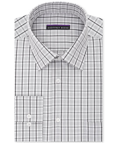 Geoffrey Beene Men's Tall Bedford Cord Classic-Fit Silver Check Dress Shirt