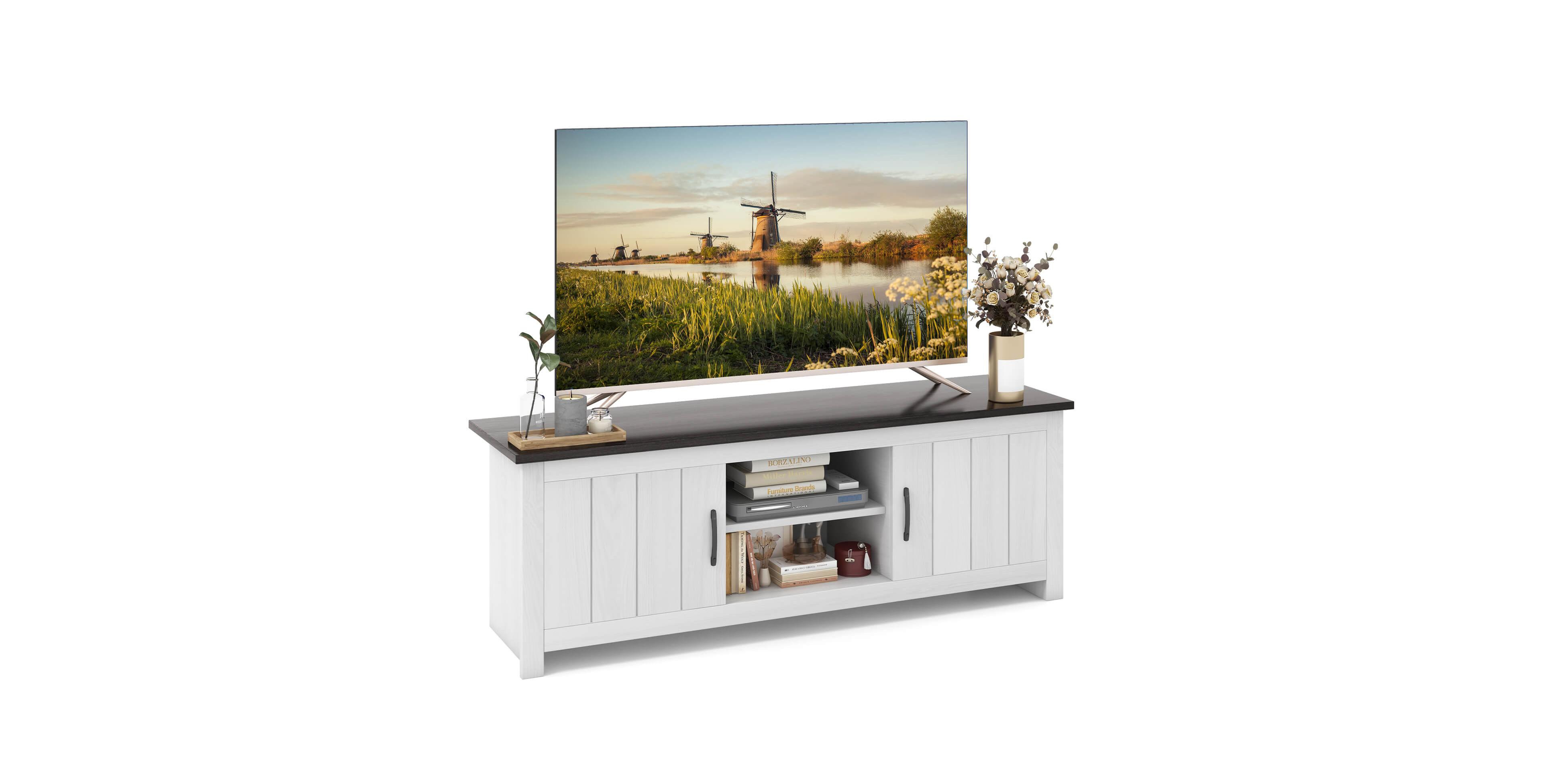 Mecale Tv Stand with 2 Cabinets and Open Shelves for TVs up to 65