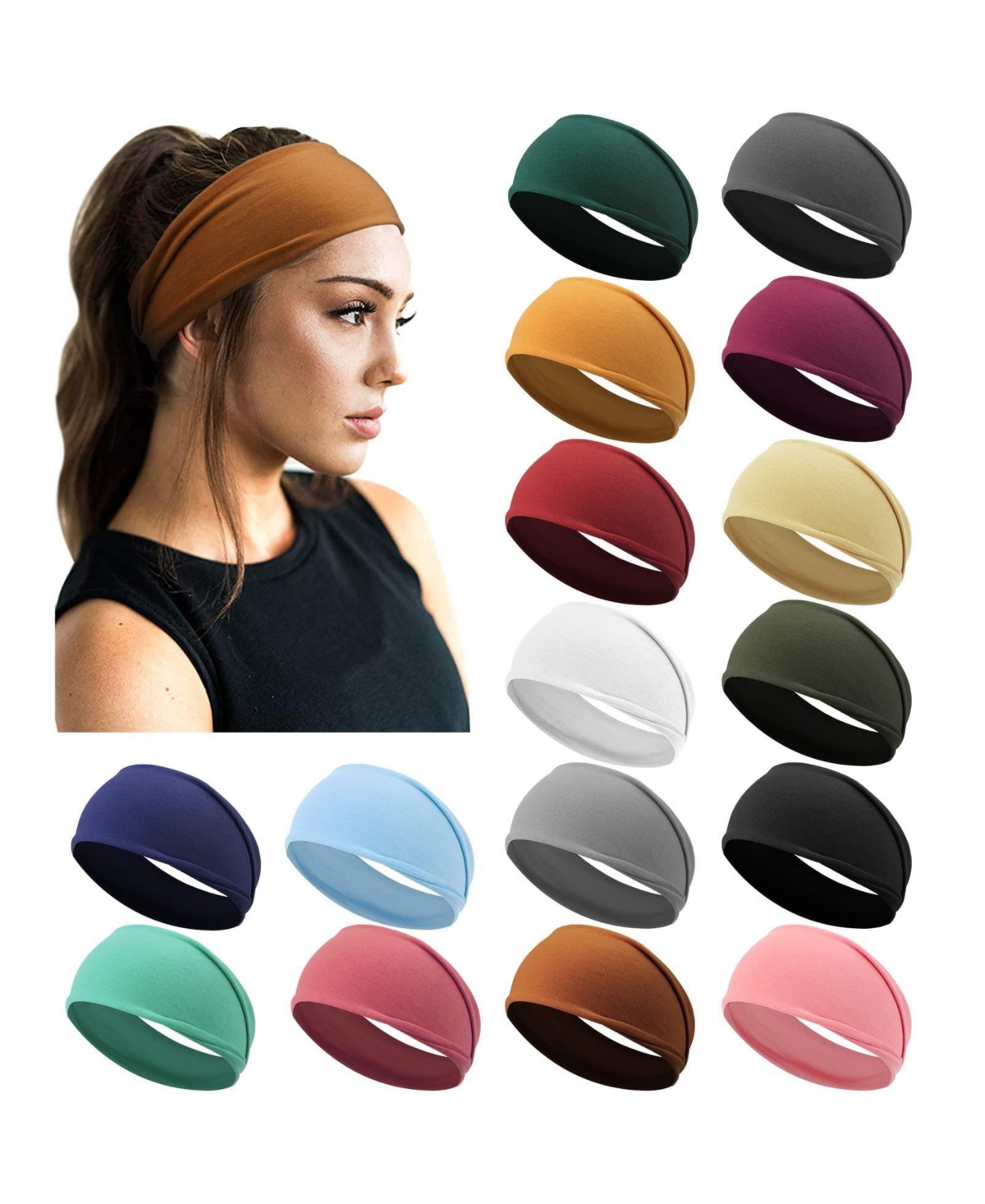 Peneyon Non-Slip Stretchy Yoga Headbands, 16-Pack - 16 pack sports a+