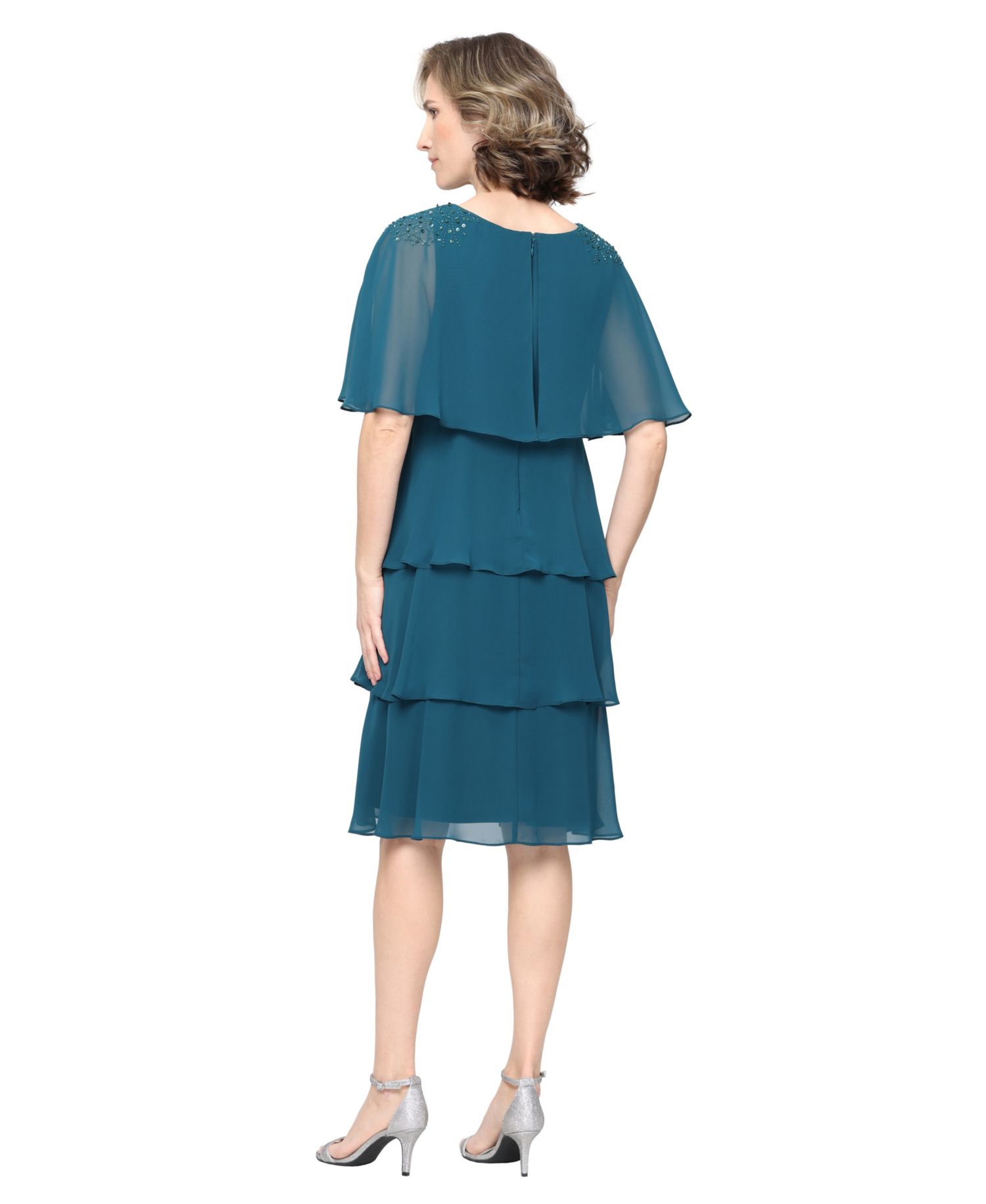 Women's Beaded Tiered Short-Sleeve Dress