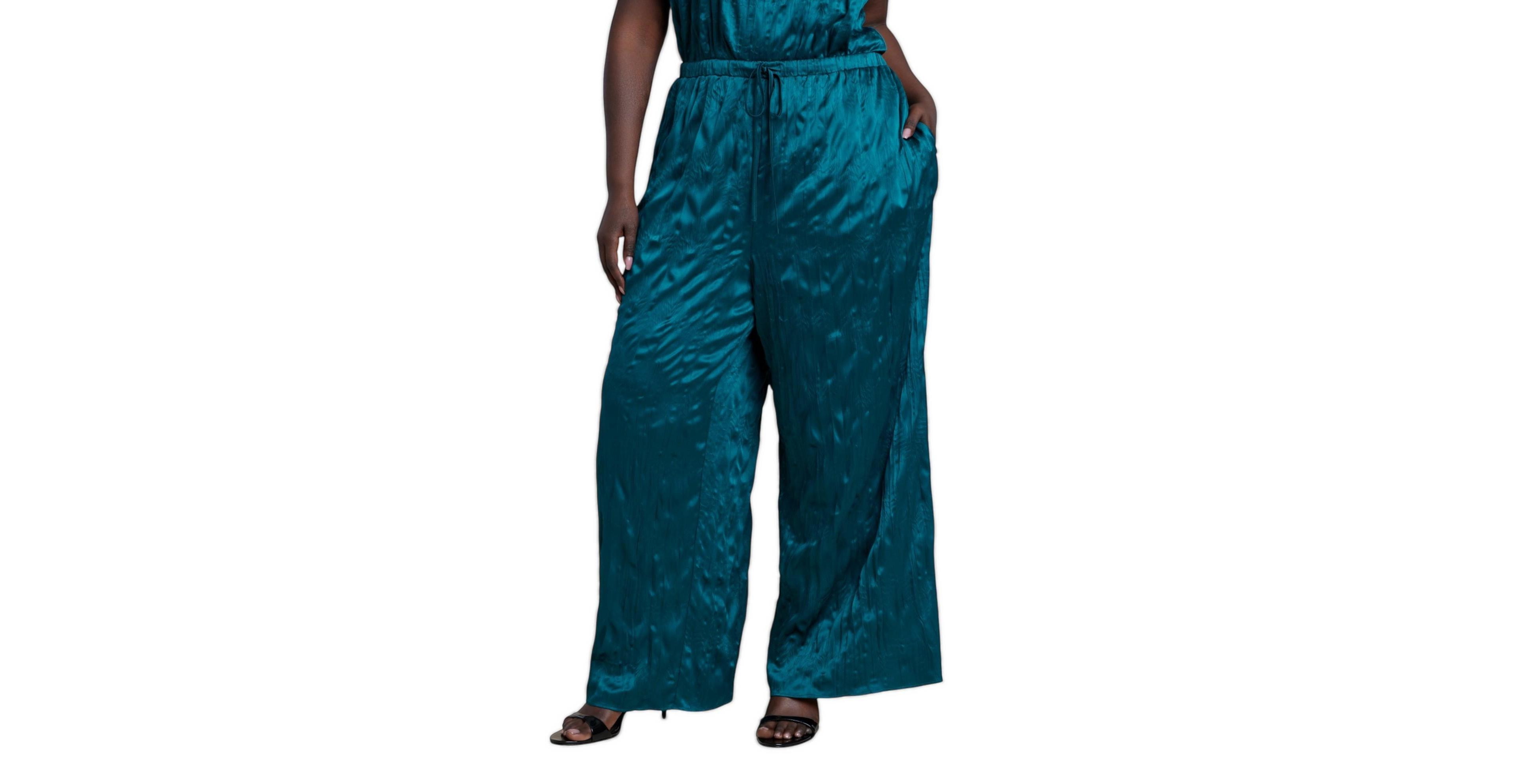 Eloquii Plus High-Rise Crinkle-Satin Wide-Leg Pants
