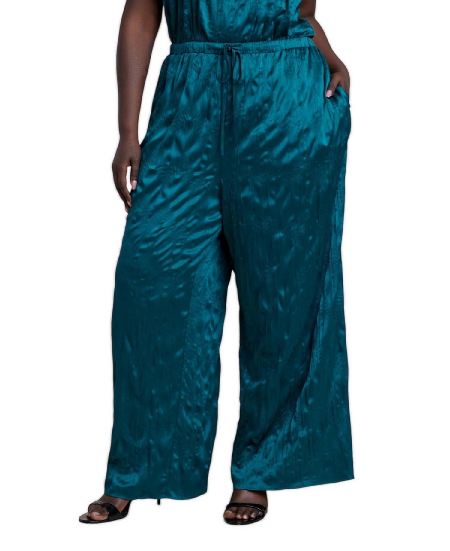 Plus Size High-Rise Crinkle-Satin Wide-Leg Pants